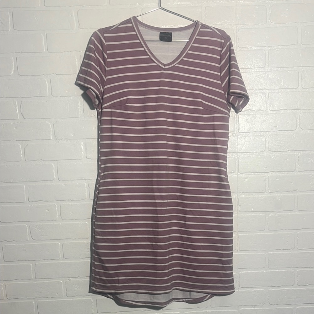 32 Cool Womens Striped V-Neck T-Shirt Mini Dress with Pockets Casual Medium